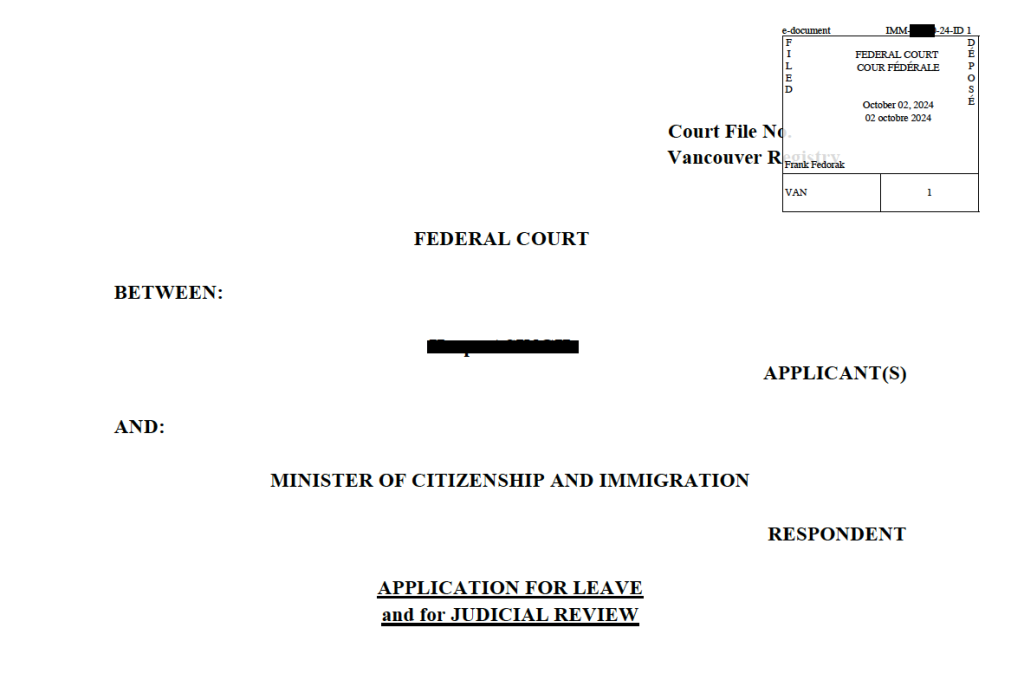 filed a judicial review in the Federal Court of Canada